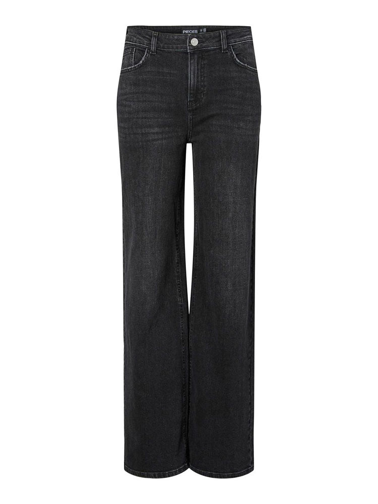 Pcsilke Mid Waist Wide Leg jeans-Washed Black