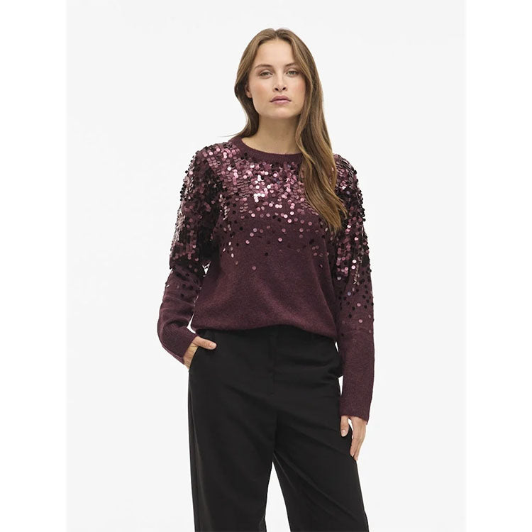 Visiquin Knit Glitter Top in Burgundy