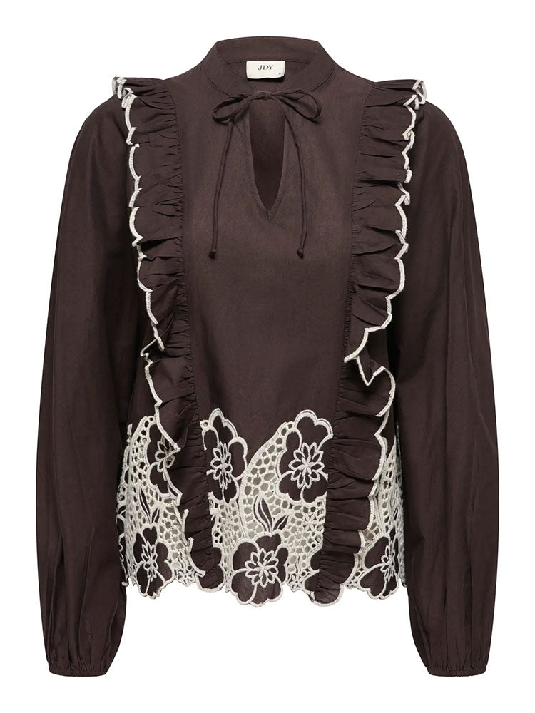 Jdyholly Frill Shoulder Embellished Top-Brown