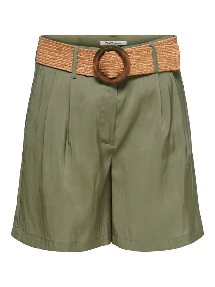 Onlibiza High Waist Belted Shorts-Khaki