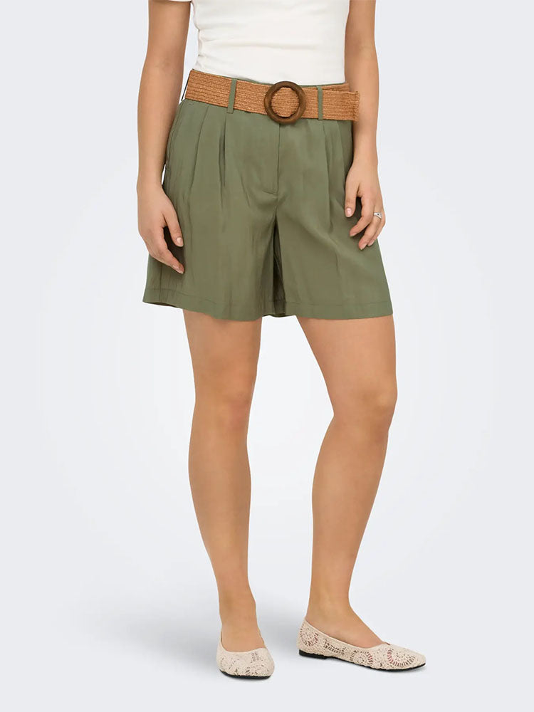 Onlibiza High Waist Belted Shorts-Khaki