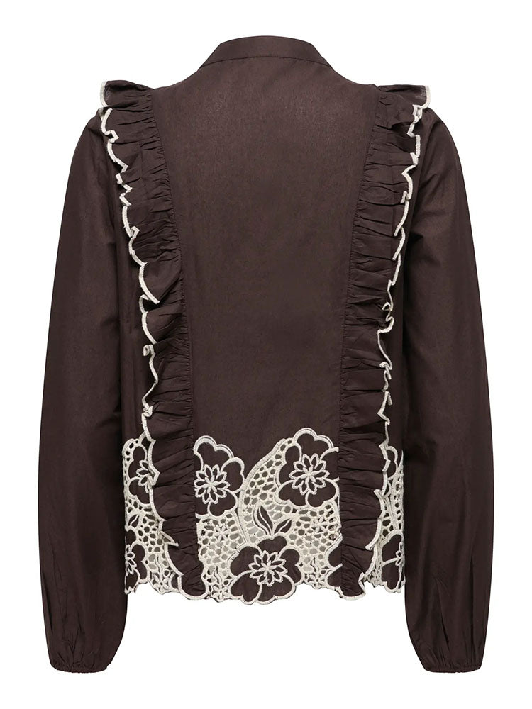 Jdyholly Frill Shoulder Embellished Top-Brown