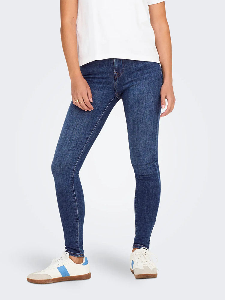 Onlpower Mid Waist Push Up Skinny Jeans-Dark Blue Denim