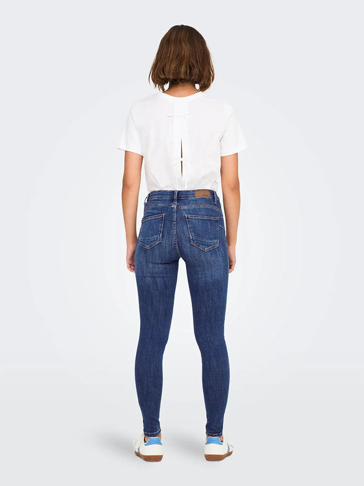 Onlpower Mid Waist Push Up Skinny Jeans-Dark Blue Denim