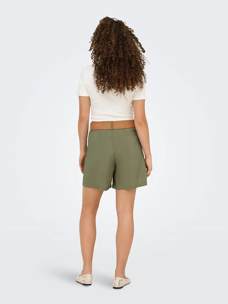 Onlibiza High Waist Belted Shorts-Khaki