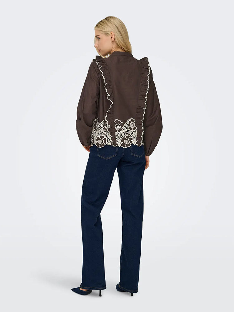 Jdyholly Frill Shoulder Embellished Top-Brown