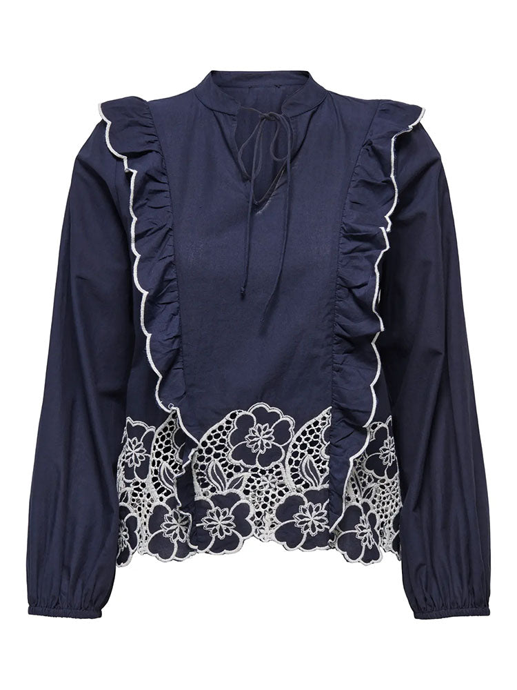 Jdyholly Frill Shoulder Embellished Top-Navy