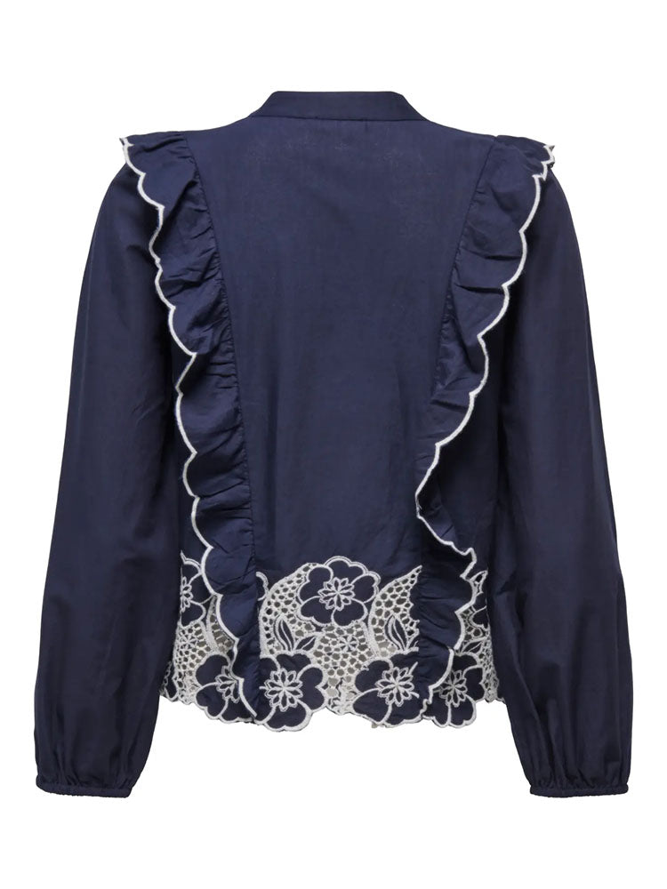 Jdyholly Frill Shoulder Embellished Top-Navy