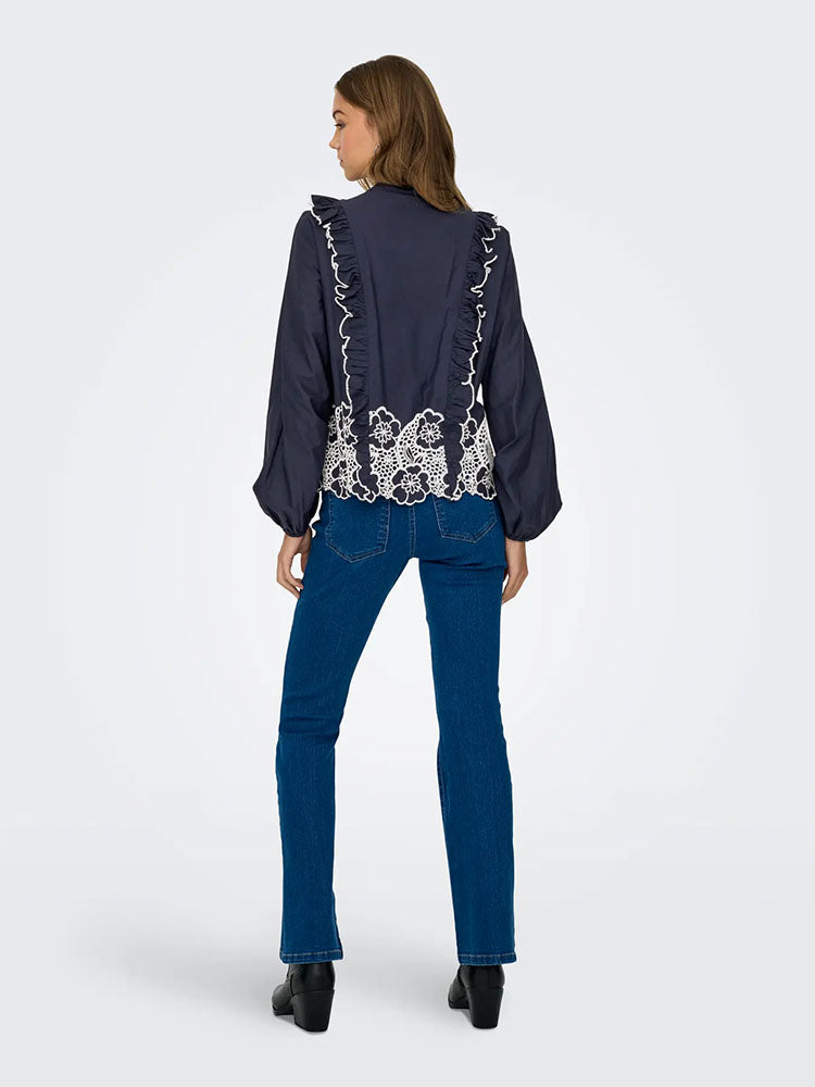 Jdyholly Frill Shoulder Embellished Top-Navy