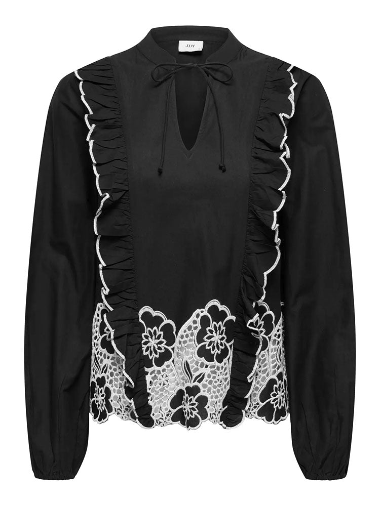 Jdyholly Frill Shoulder Embellished Top-Black