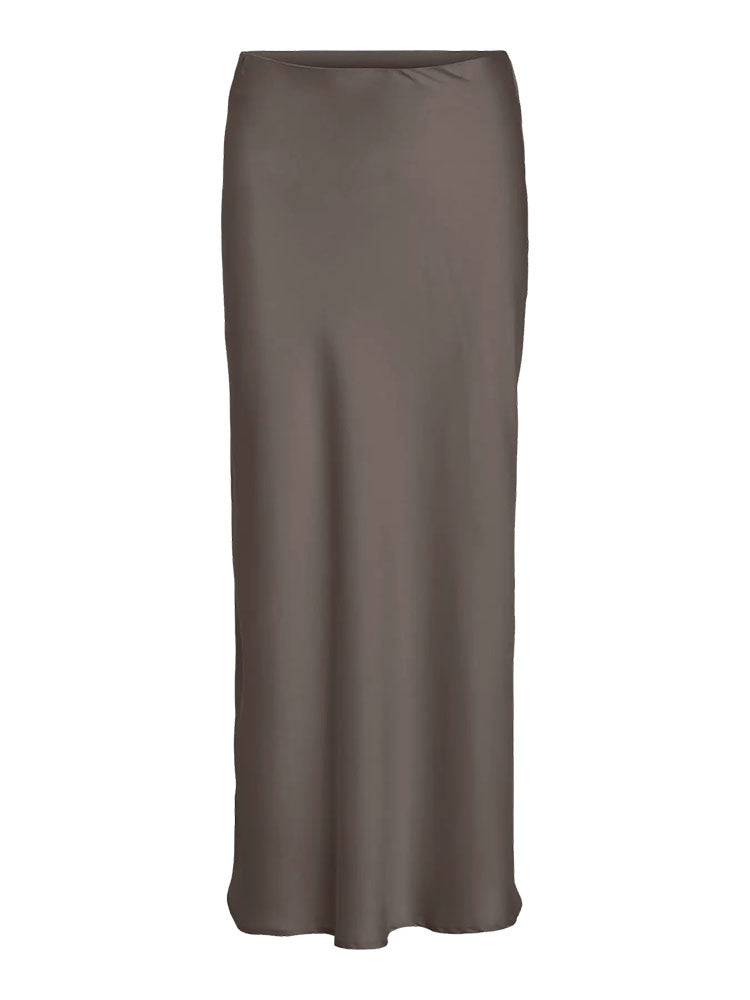 Viellette High Waist Midi Skirt-Brown
