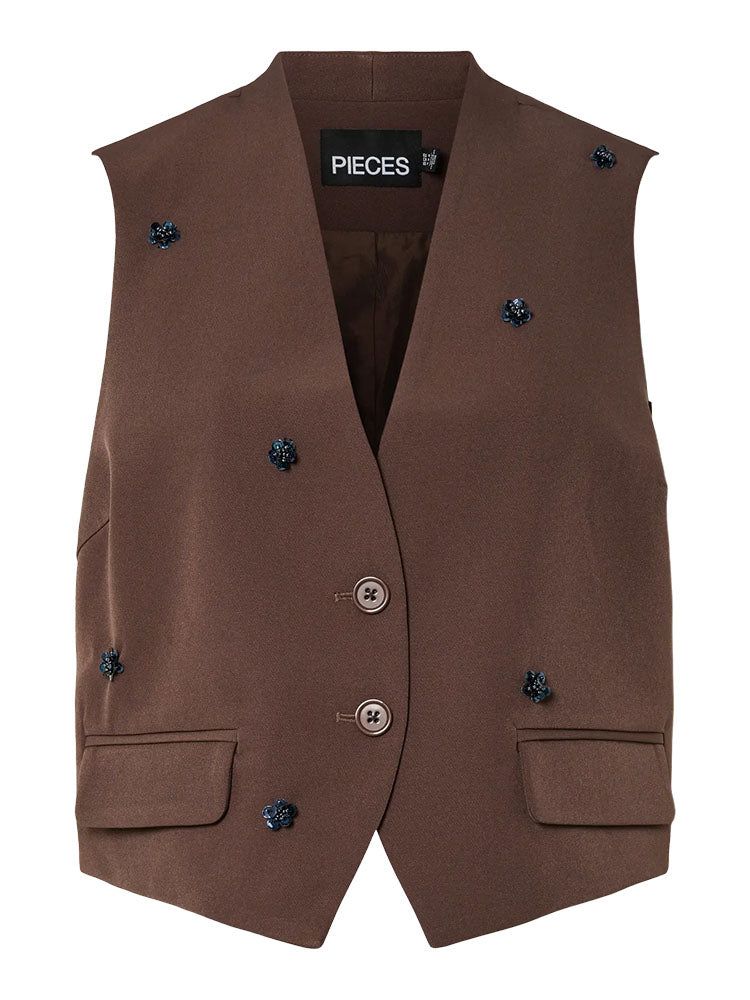 Pcminni Flower Waistcoat-Hot Fudge