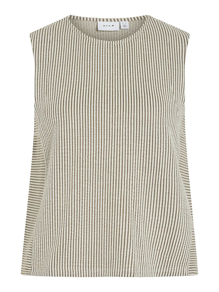 Vistriplo Sleeveless Top-Black/Beige Stripes