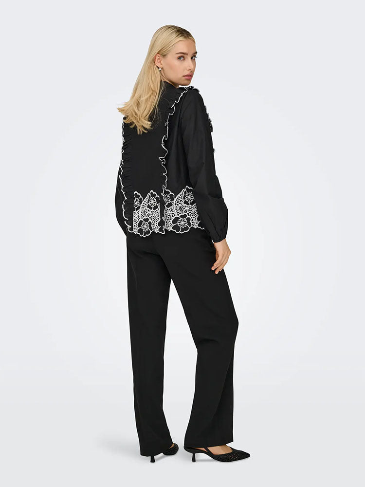 Jdyholly Frill Shoulder Embellished Top-Black