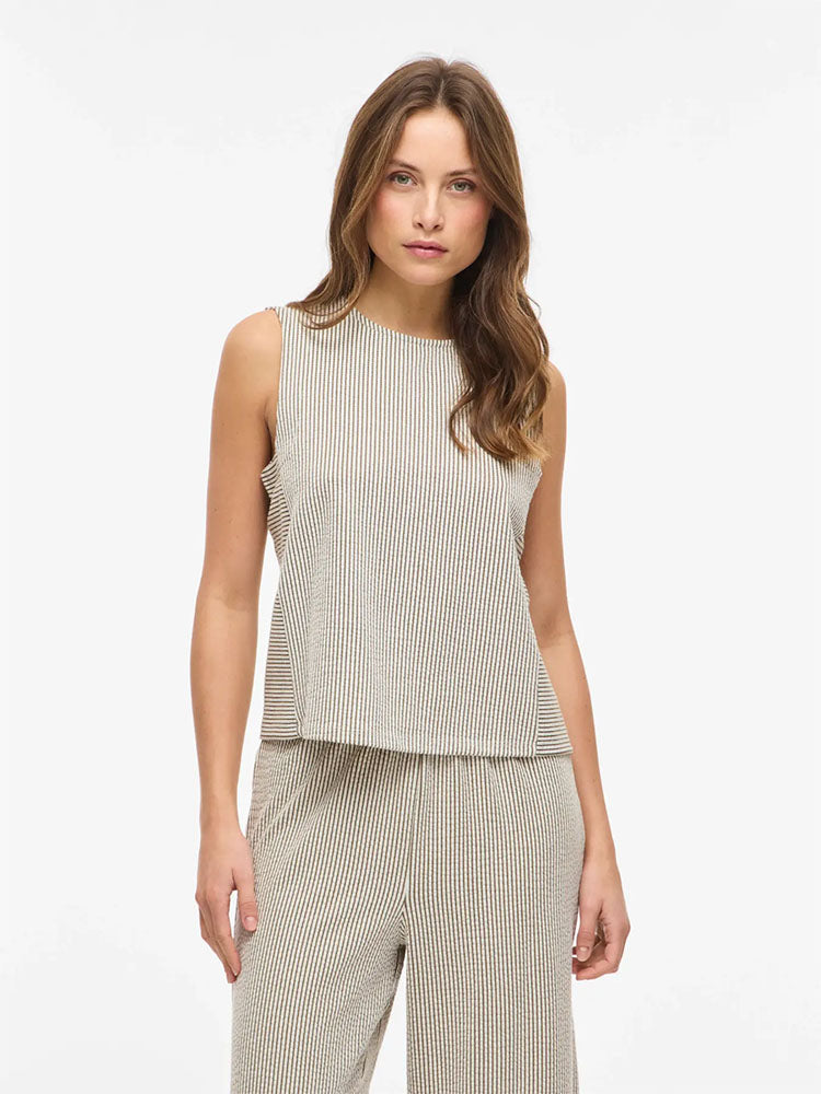 Vistriplo Sleeveless Top-Black/Beige Stripes