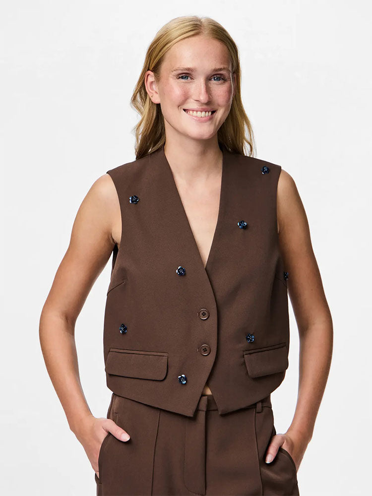 Pcminni Flower Waistcoat-Hot Fudge