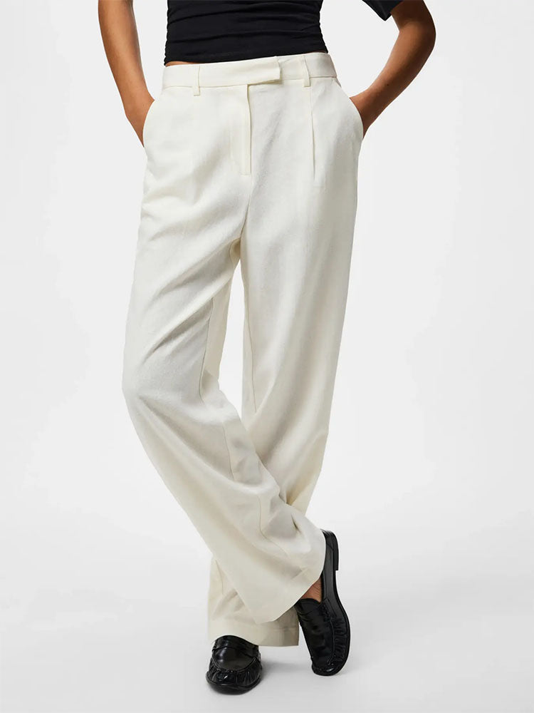 Pcawace High Waist Linen Trousers-Cream