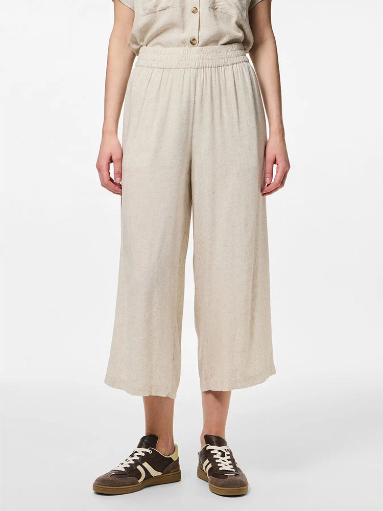 Pcpia Linen Blend High Waist Culottes-Beige