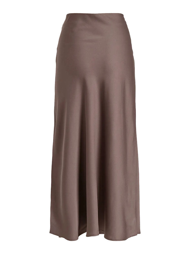 Viellette High Waist Midi Skirt-Brown