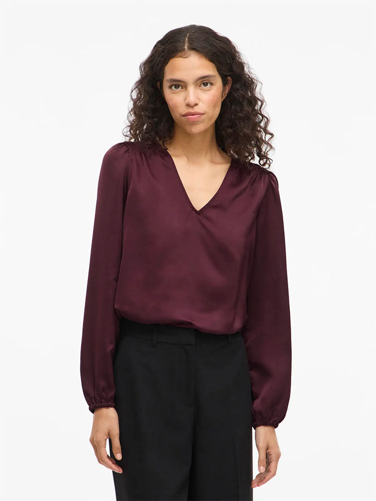 Viellette Long Sleeve V-Neck Top-Fig