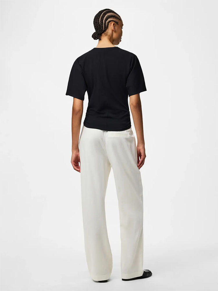 Pcawace High Waist Linen Trousers-Cream