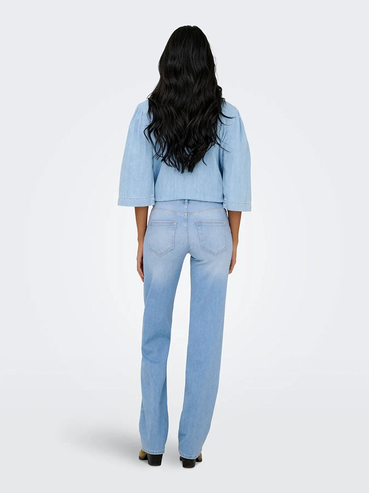 Onlblush Mid Waist Straight Denim-Light Blue Denim