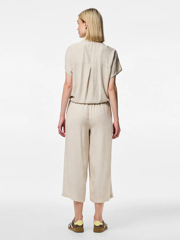 Pcpia Linen Blend High Waist Culottes-Beige