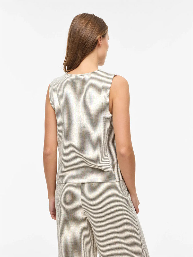 Vistriplo Sleeveless Top-Black/Beige Stripes