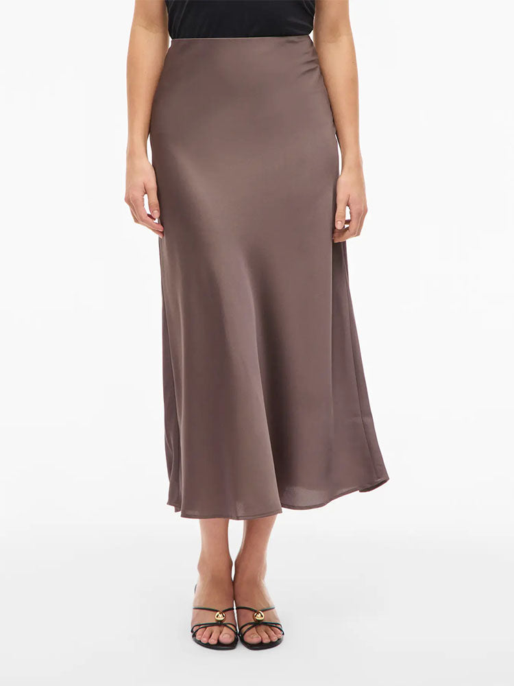 Viellette High Waist Midi Skirt-Brown