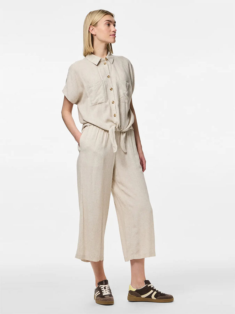 Pcpia Linen Blend High Waist Culottes-Beige