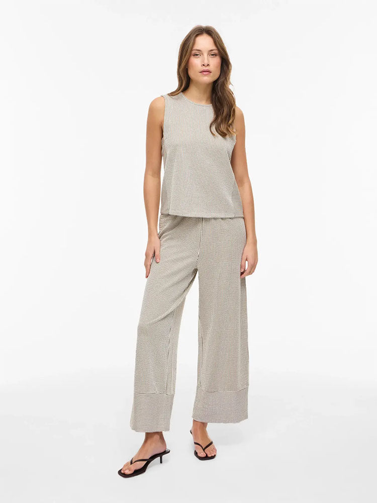 Vistriplo Sleeveless Top-Black/Beige Stripes