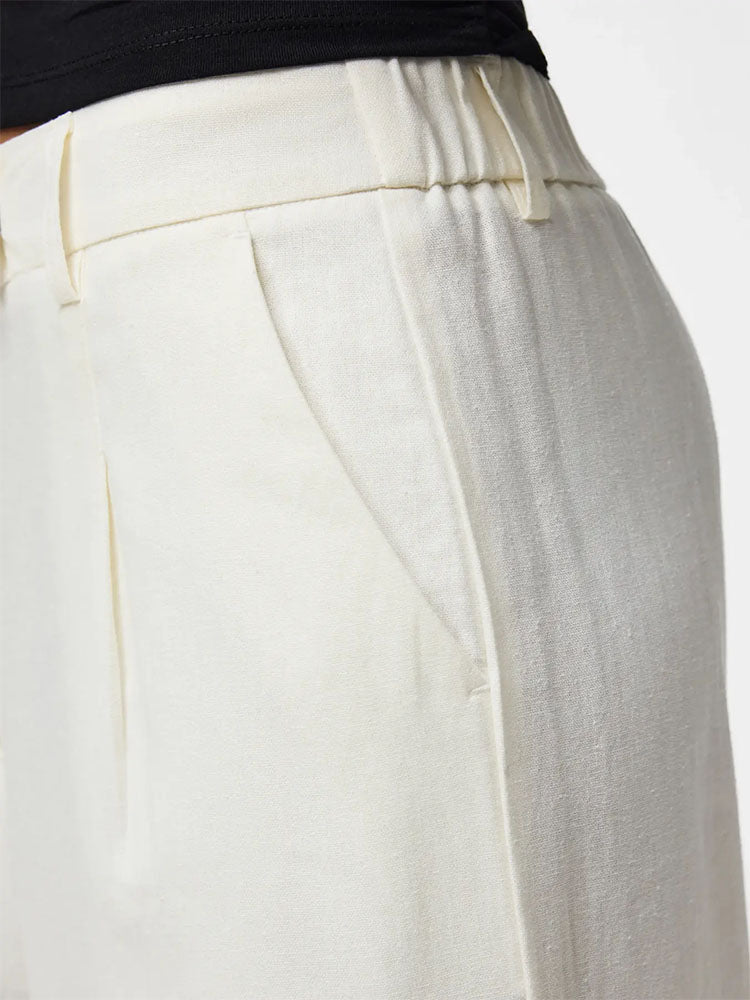 Pcawace High Waist Linen Trousers-Cream
