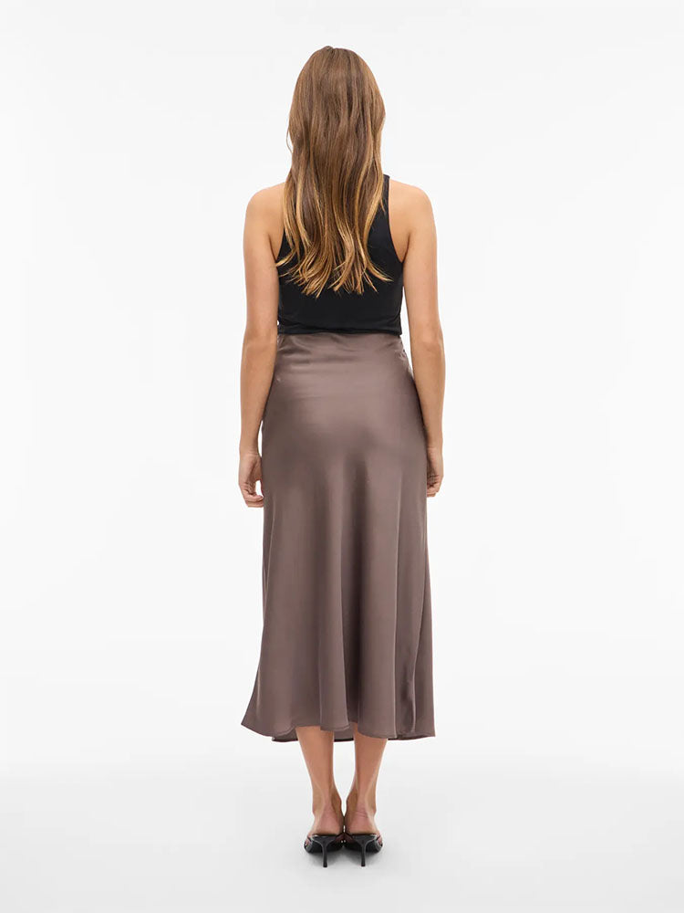 Viellette High Waist Midi Skirt-Brown