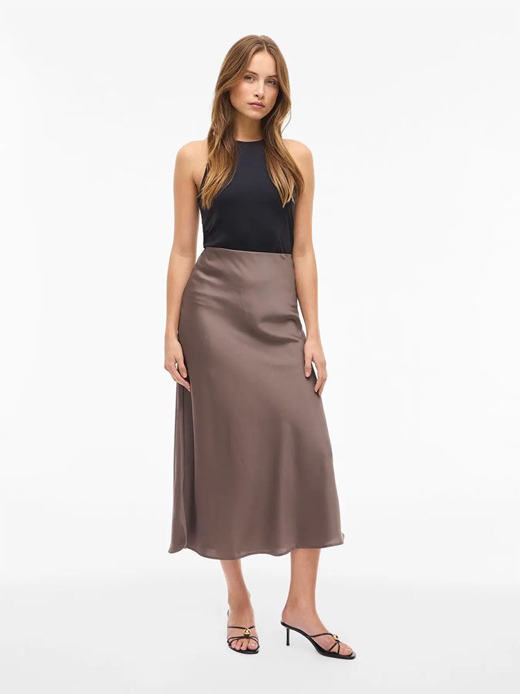 Viellette High Waist Midi Skirt-Brown