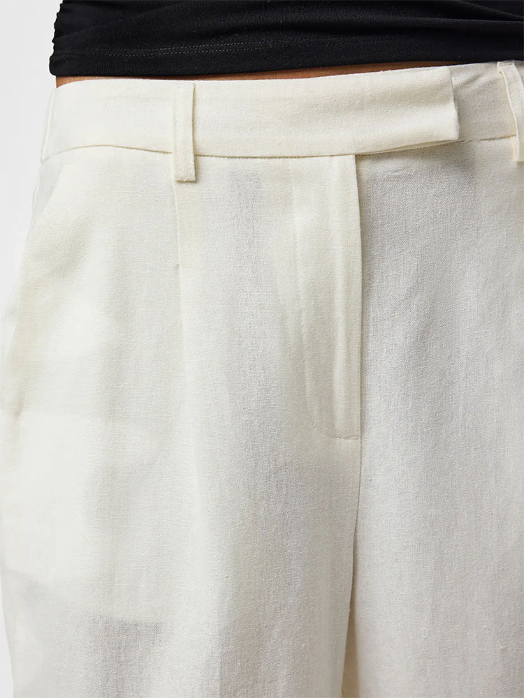 Pcawace High Waist Linen Trousers-Cream