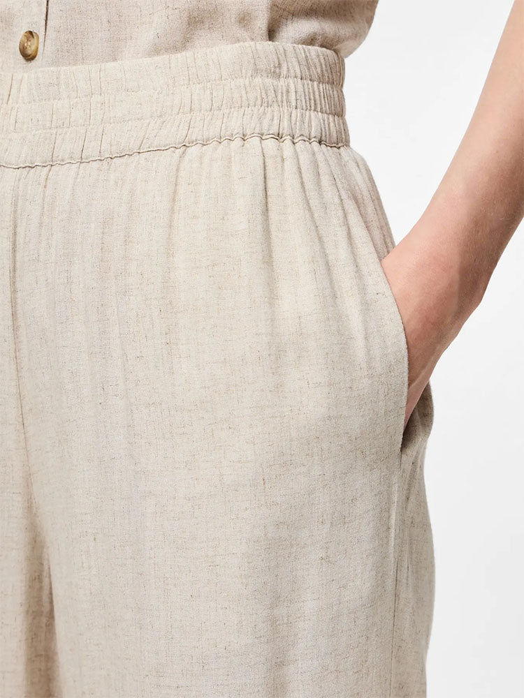 Pcpia Linen Blend High Waist Culottes-Beige