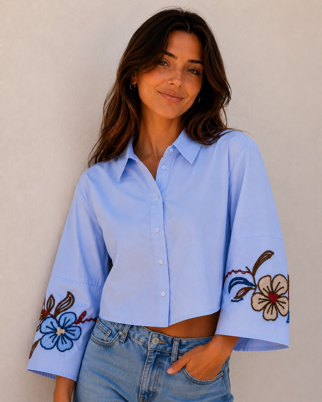 Short Embroidered Sleeve Shirt