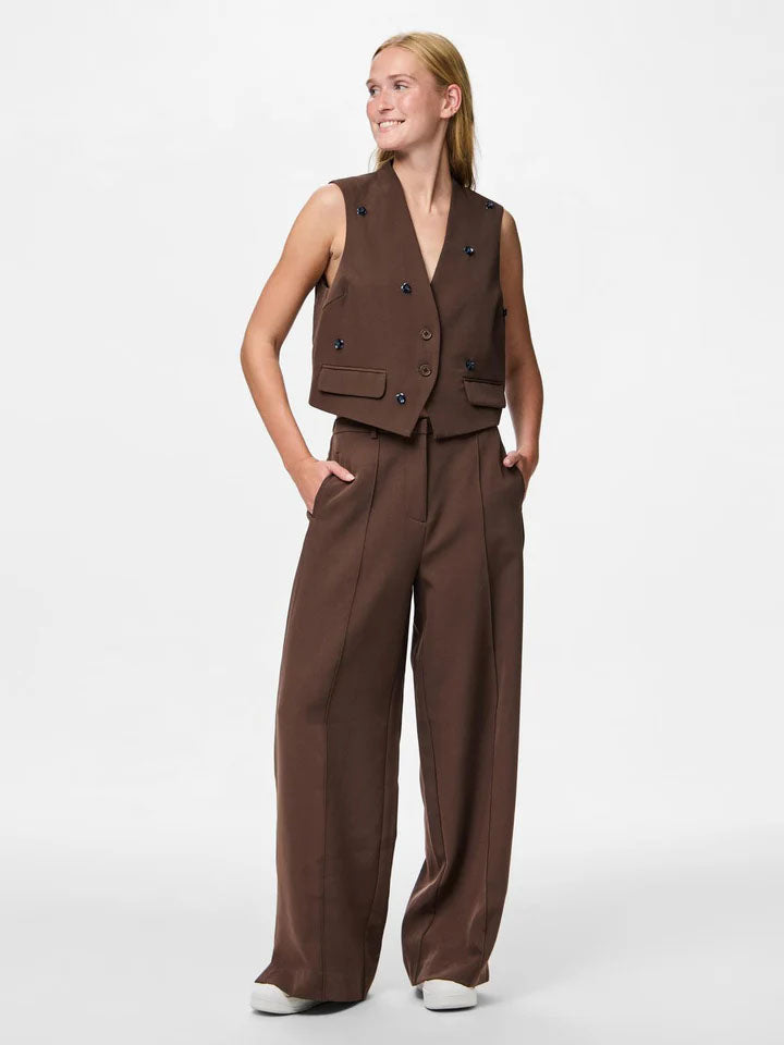 Pcminni High Waist Wide Leg Tailored Trousers-Hot Fudge