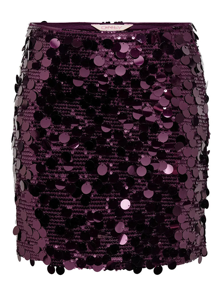 Onljadel Sequins Skirt-Wineberry