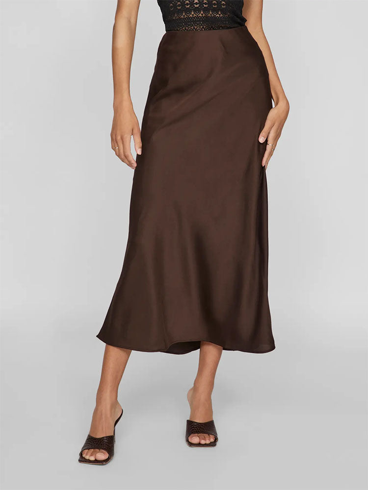 Viellette High Waist Midi Skirt- Coffee Bean