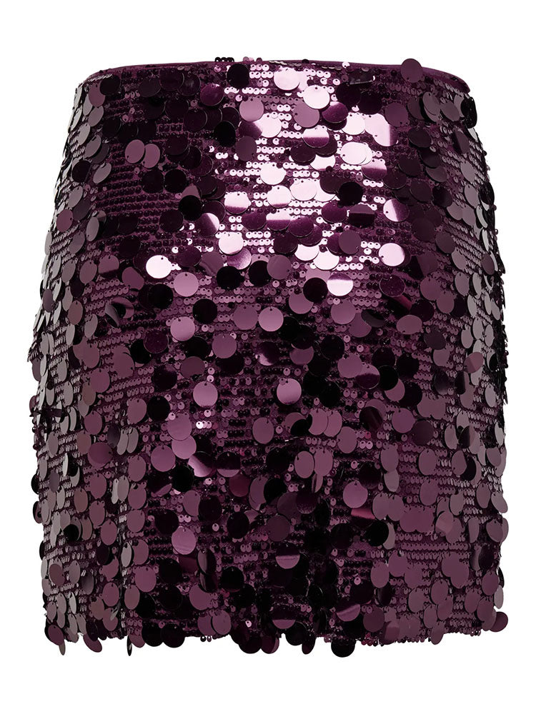 Onljadel Sequins Skirt-Wineberry