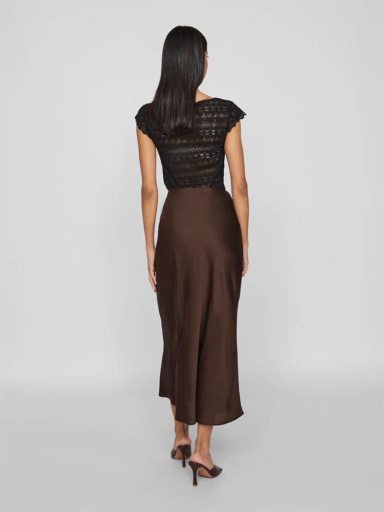 Viellette High Waist Midi Skirt- Coffee Bean