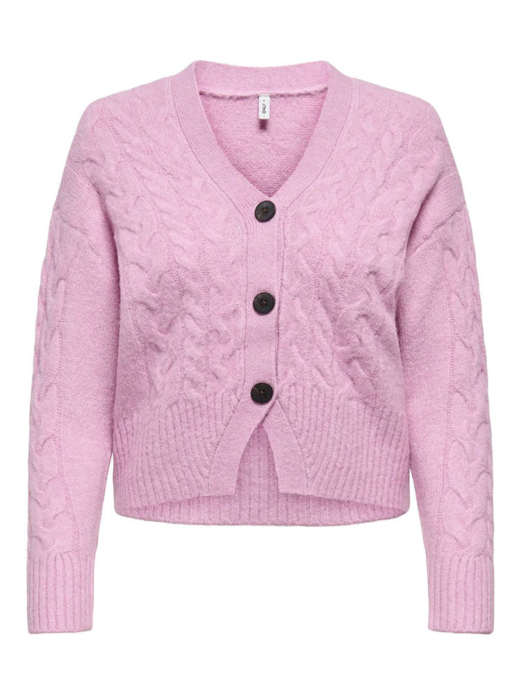 Onlrio Short Cable Cardigan-Pink