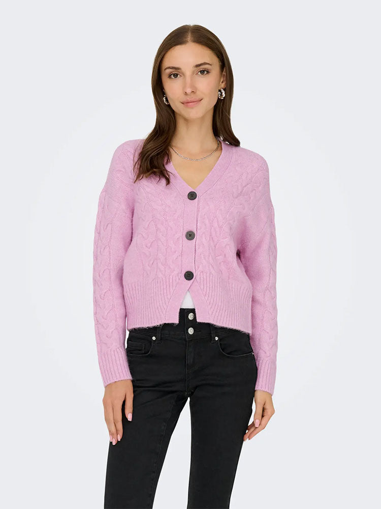 Onlrio Short Cable Cardigan-Pink