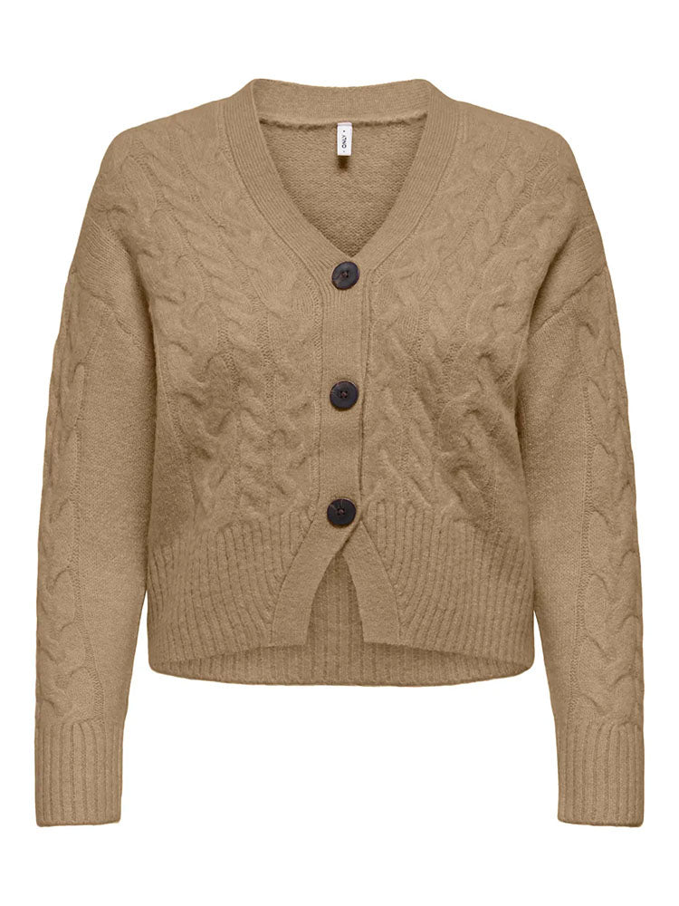 Onlrio Short Cable Cardigan-Brown