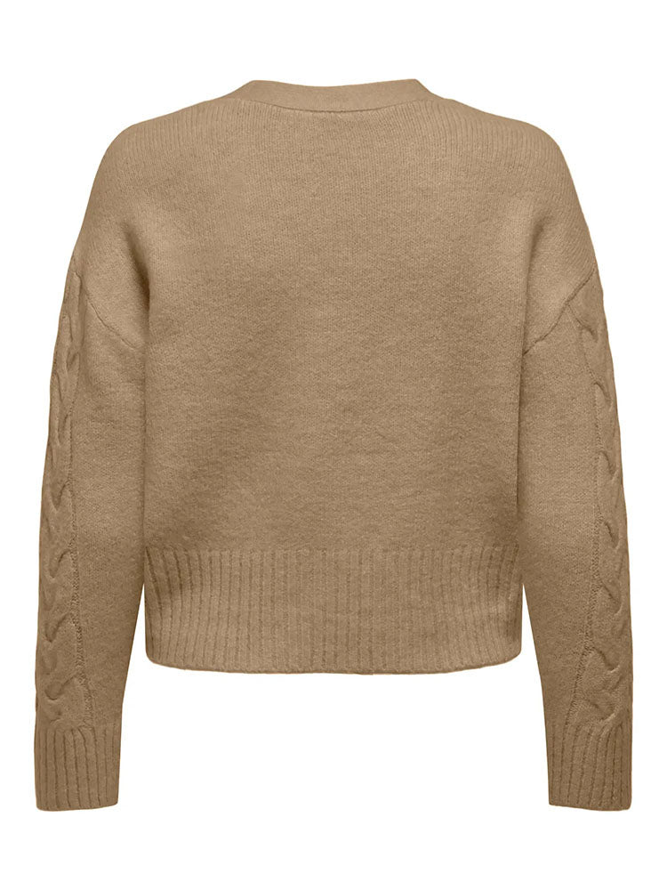 Onlrio Short Cable Cardigan-Brown