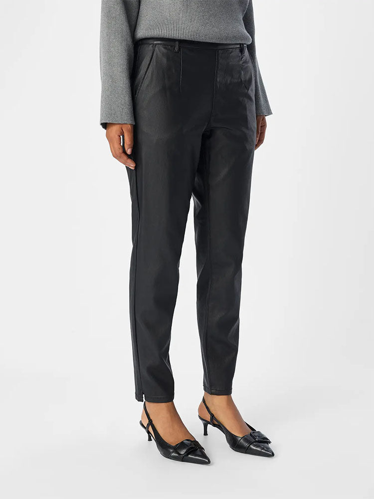 Objbelle Coated Trousers-Black