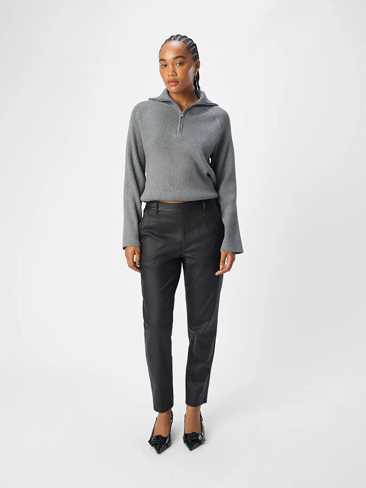 Objbelle Coated Trousers-Black