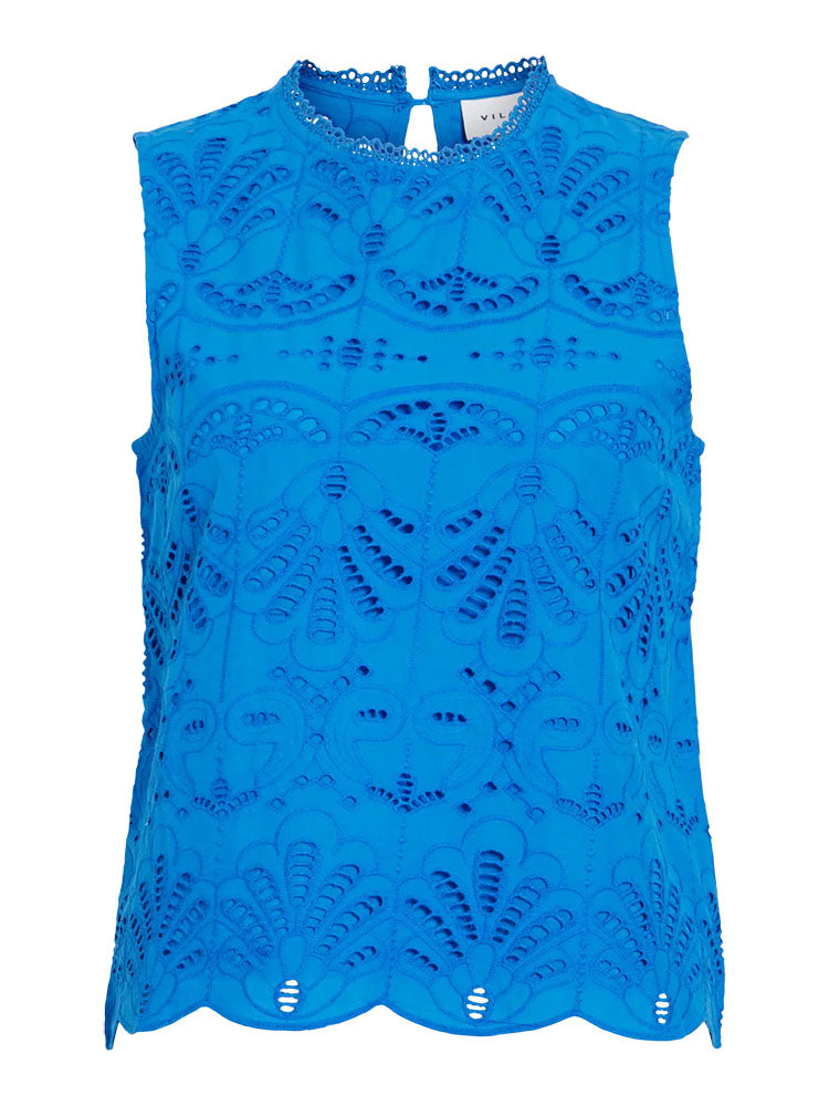 Viyara Sleeveless Broderie Anglaise Top-Victoria Blue