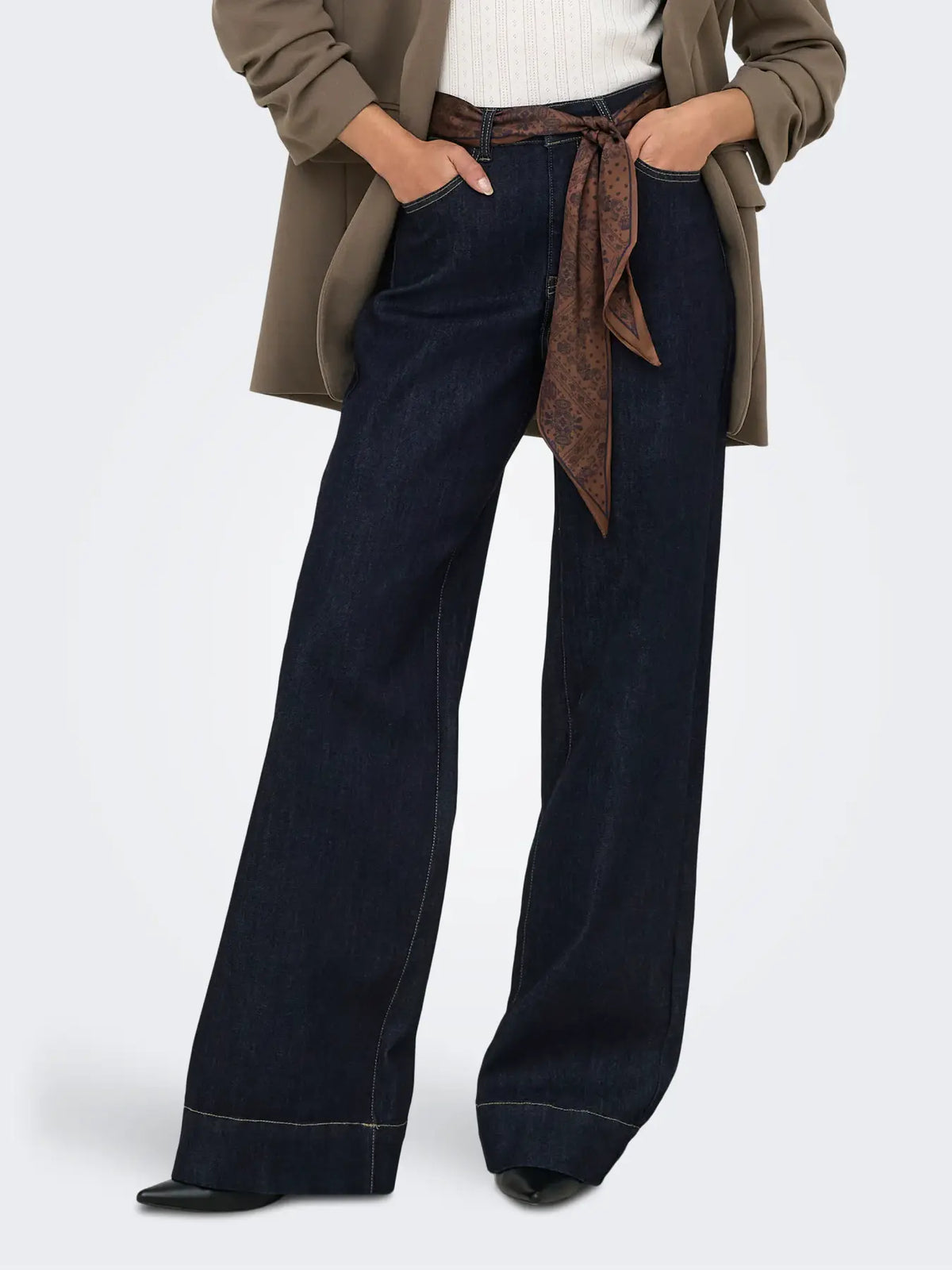 Onlmadison Blush high waist wide leg jeans with scarf